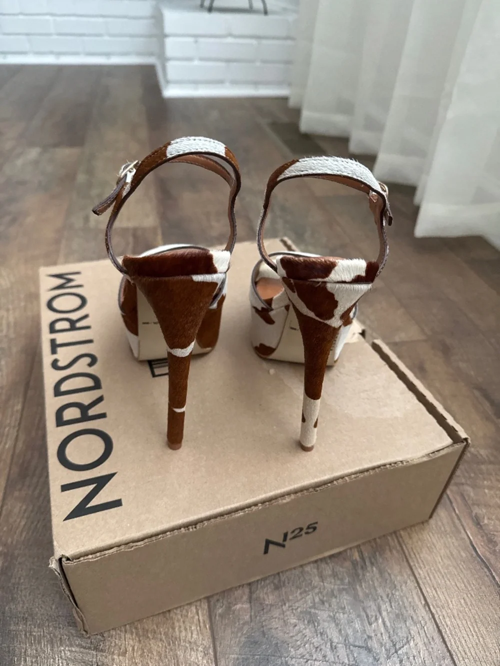 Cologne Cow Print Calf Hair Platform Dress Sandals
